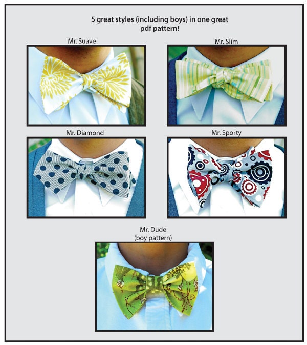 Mr. Hipster Bow Tie Pattern eBook pdf Men and Boy's 5 styles, downloadable bow tie pattern, instant download, easy bow tie, boys bow tie
