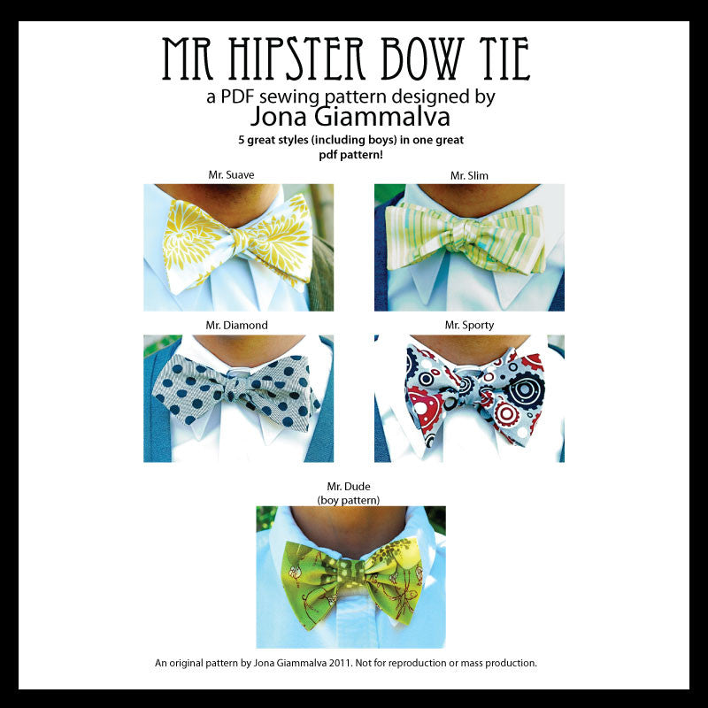 Mr. Hipster Bow Tie Pattern - eBook pdf - Men and Boy's bow tie pattern - instant download