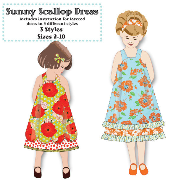 Sewing Pattern - Sunny Scallop Dress - Sizes 2T up to 10 - PDF Sewing Pattern - Download